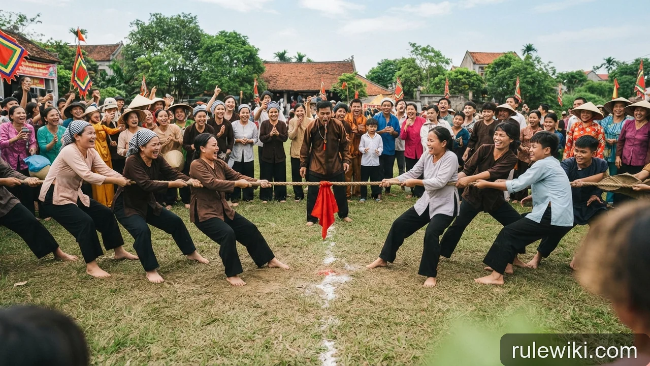 Minh họa: Kéo co: tinh thần đoàn kết, luật phân định thắng thua và cách cầm dây
