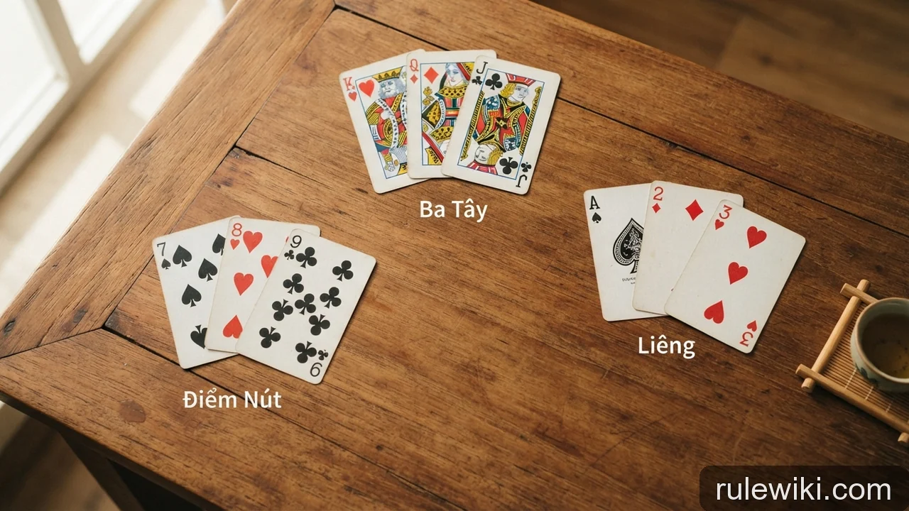 Minh họa: Thuật ngữ Bài Cào: cào liêng, ba tây, điểm nút và cách tính bài chuẩn